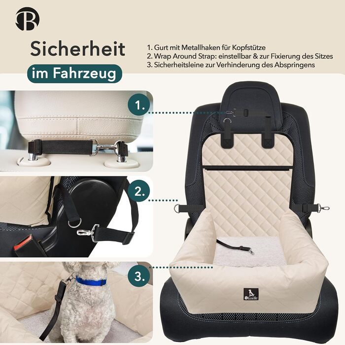 Bluzelle 2-in-1 Dog Car Seat & Bed - Oxford Fabric, Washable, Non-Slip - for Small & Medium Dogs