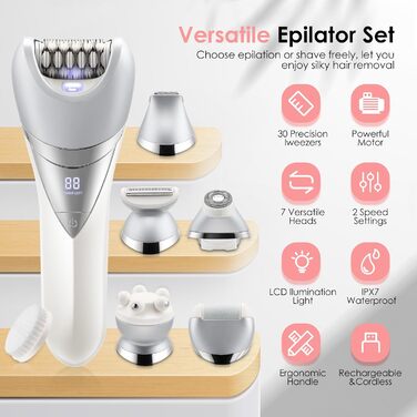 Електричний жіночий тример 7-в-1 | Lady Shaver | Водонепроникний IPX7 | LCD-дисплей | Для тіла та бікіні | USB-зарядка