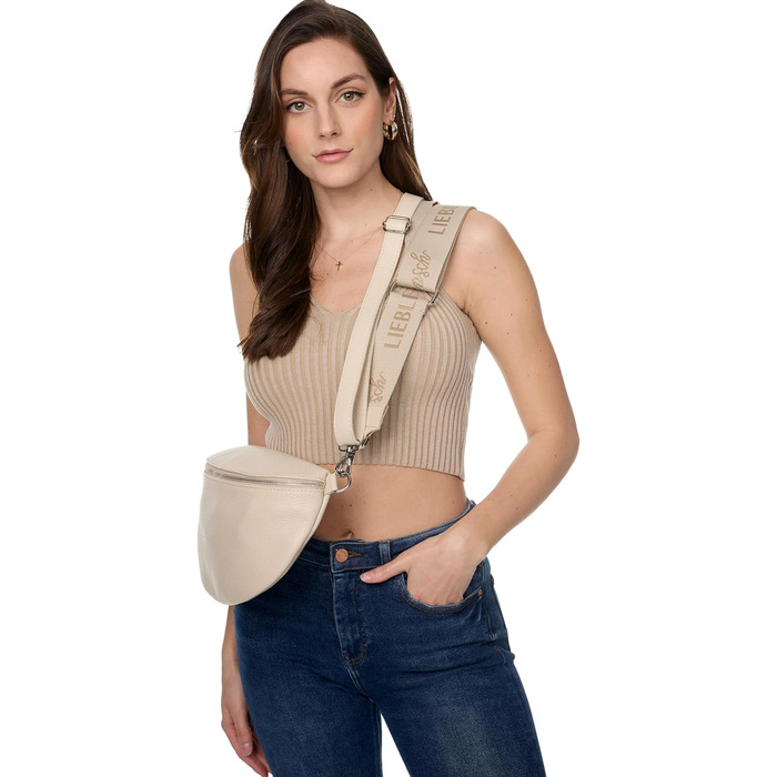 Сумка-бананка жіноча Frentree зі шкіри, Італія, крос-боді, Taupe (срібло), Maxi