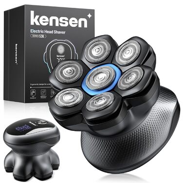 Електрична бритва для гоління голови Glatzen 7D Bold – професійна бритва для лисих, водонепроникна, з акумулятором Type-C, 2 режими, синя