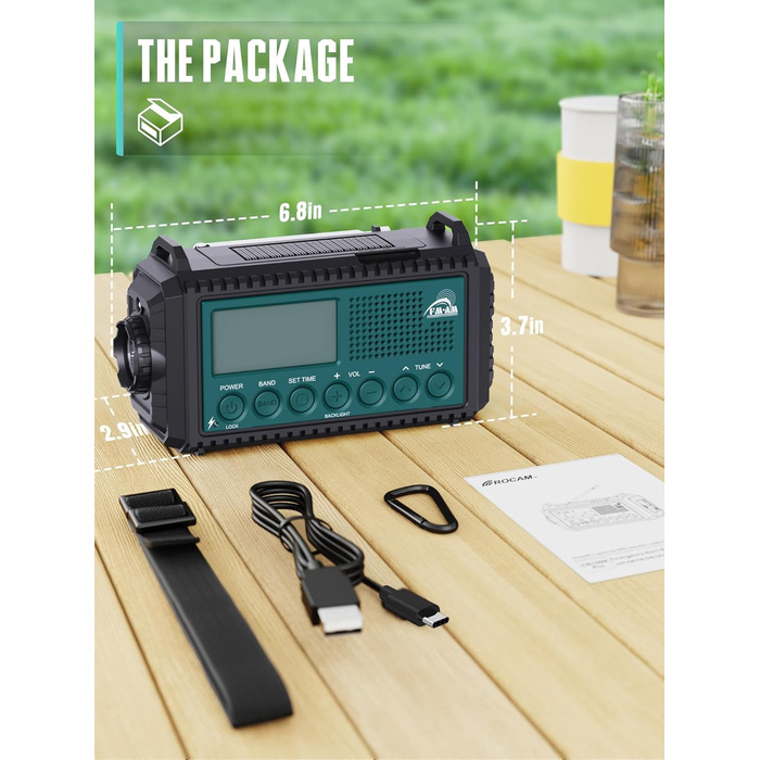 Радіо на сонячній батареї та ручному заводі Kurbelradio 12000 mAh з LED ліхтарем, AM/FM/SW, для надзвичайних ситуацій, чорний
