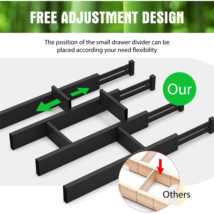 ANTOWIN 10 Pcs Adjustable Drawer Dividers Bamboo, Drawer Organizer, Spring-loaded, Kitchen, Dresser, Bathroom, Bedroom, Baby Drawer, Desk Organization System (Black)