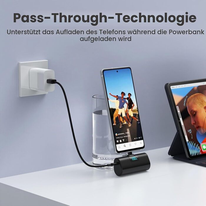 Компактний міні-павербанк Klein 5200mAh з LCD-дисплеєм та USB-C PD для iPhone, Samsung S25/S24, Huawei, iPad — Рожевий