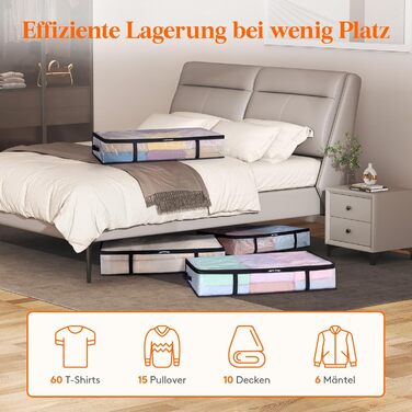 Органайзер для зберігання під ліжком Lifewit, 4 шт., 60л, прозорий, для ковдр, одягу, з посиленими ручками