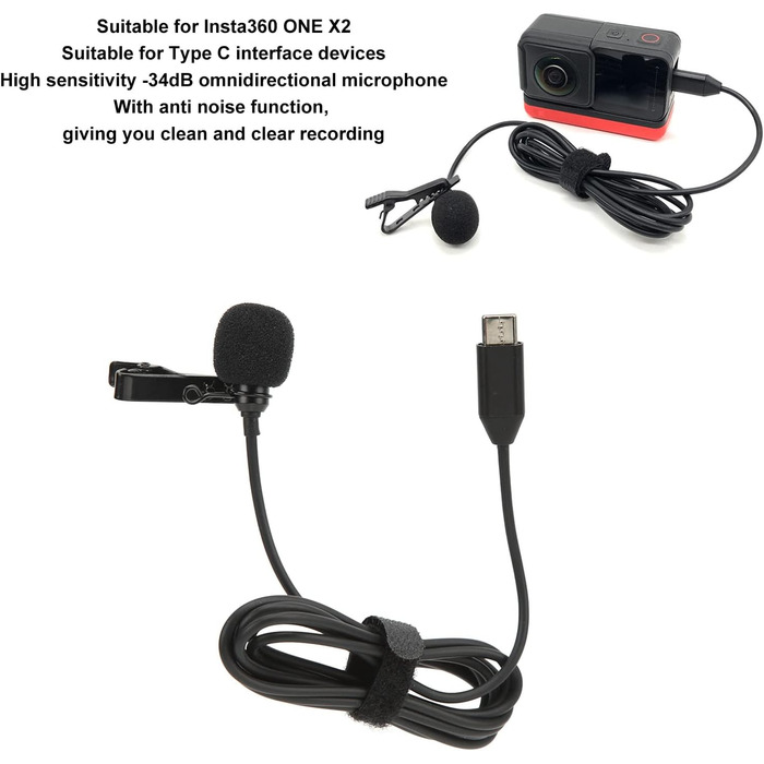 Мікрофон-лавал'єр Goshyda з Type-C, HiFi звук, шумозаглушення, для Insta360 ONE X2 та смартфонів з USB-C