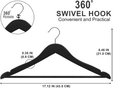 Набір вішалок для одягу Utopia Home 20 шт. з перекладиною для штанів та плечима, чорний