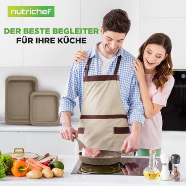 Набір посуду NutriChef Сандбраун 22 предмети з антипригарним мармуровим покриттям: сковороди, каструлі, кухонні прилади, форма для випічки, рукавиці, для індукційних плит, посудомийна машина