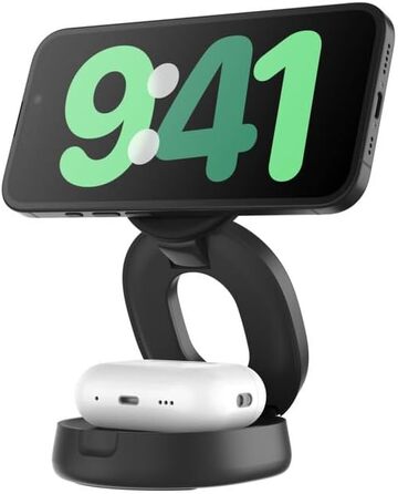 Бездротова зарядна станція 2-в-1 Belkin BoostCharge Qi2 15W MagSafe для iPhone 17, AirPods, Pixel, з блоком живлення 30W, чорна