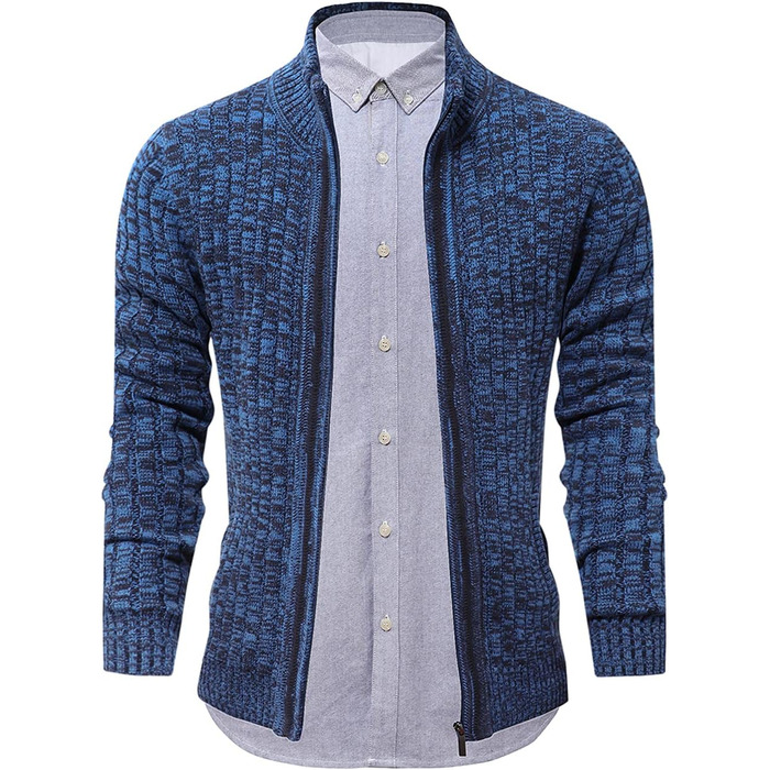 Чоловічий кардиган AOLI RAY з блискавкою, в'язаний, з високим коміром та двома кишенями, блакитний/чорний