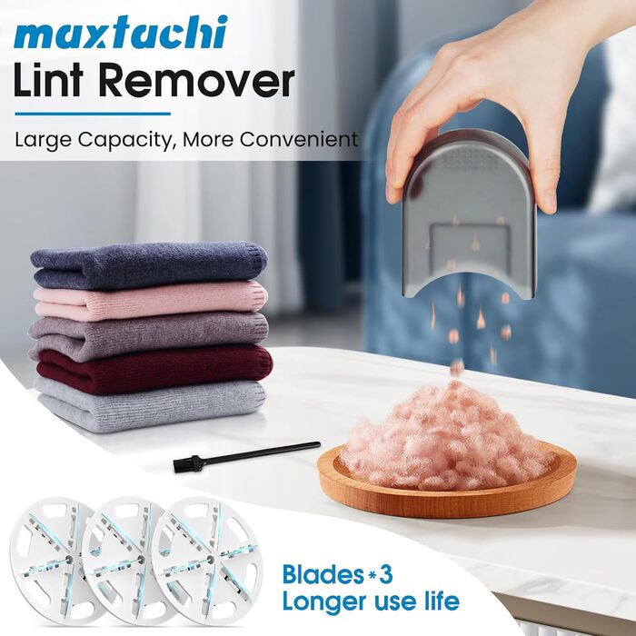 Електричний видалення ворсу Maxtachi - бездротовий зніматич ворсу для одягу з LED-дисплеєм, 6-клинковий ніж, для всіх тканин, чорний