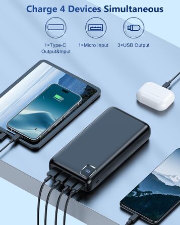 Повербанк 50000mAh з вбудованими кабелями та швидкою зарядкою, зовнішній акумулятор USB-C з LED-дисплеєм для iPhone, Android та планшетів, чорний (P500)