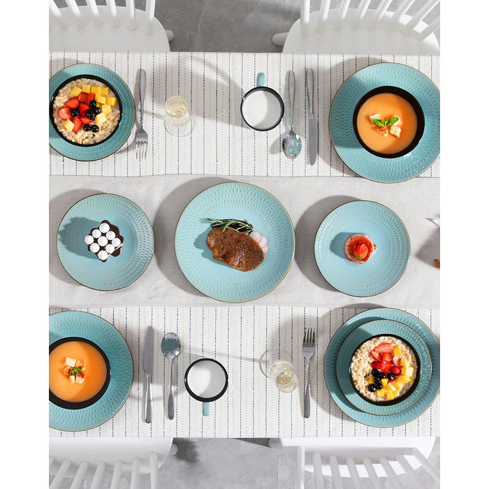 Stoneware Combination Service, vancasso GUTO Dinnerware Set, 16-piece dining set with 4 dinner plates, dessert plates, bowls, and cups for 4 people