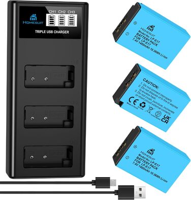 Набір акумуляторів Homesuit LP-E17 1400mAh 3шт. та зарядний пристрій LCD з USB для Canon EOS Rebel SL3, SL2, T8i, T7i, T6i, T6s, RP, M3, M5, M6, 200D, 77D, 750D, 760D, 800D, 8000D та інші моделі Canon