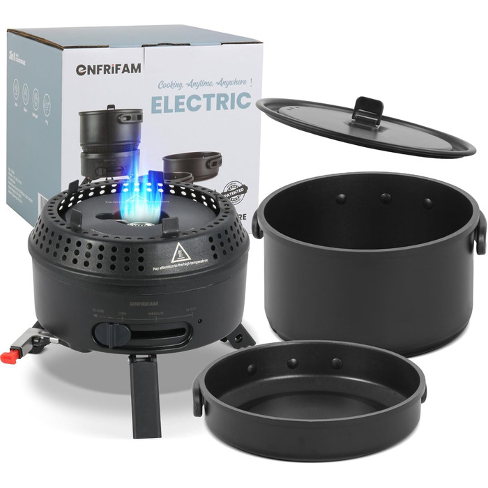 Набір кухонного посуду для кемпінгу на 2-4 особи: електро- та газовий набір 2в1, 700W + 2200W, посуд для кемпінгу, автодому, для дому та відпочинку на природі (1 каструля + 1 сковорода)