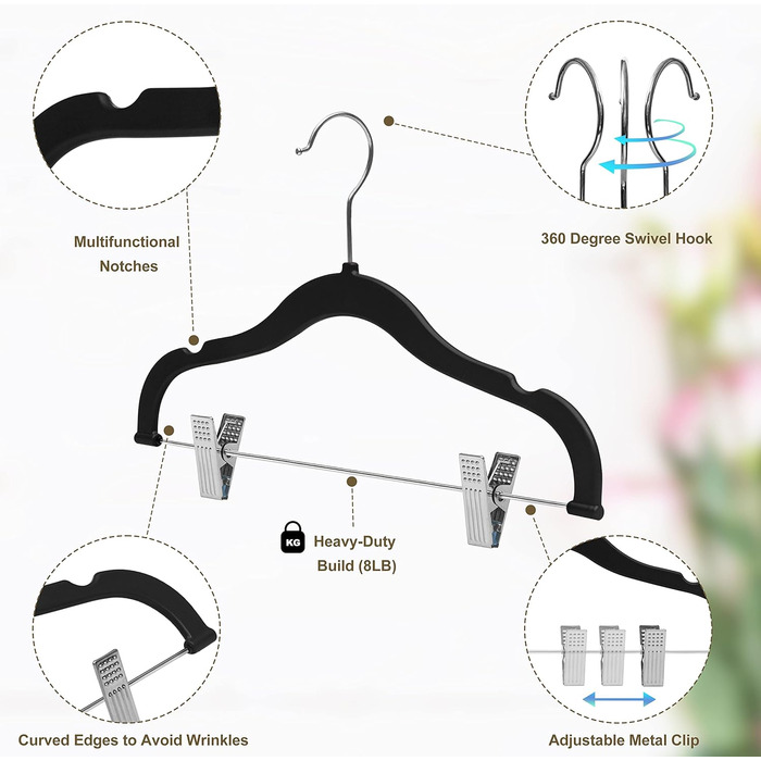 Вішалки для одягу: спідниці, штани, блузки, піджаки, сорочки, легінси. 360° обертання, рожевий/чорний комплект (10 шт.)