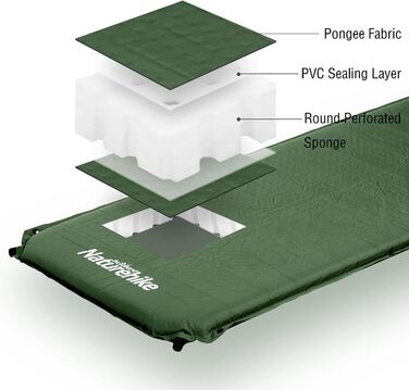 Надувний килимок для кемпінгу Naturehike - 6 см, сірий/темно-зелений, для подорожей та піших прогулянок