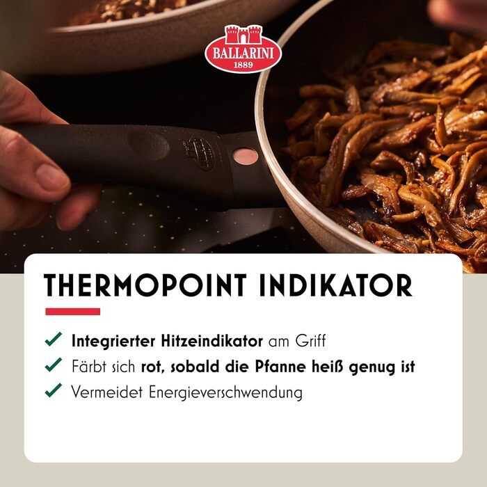 Набір сковорідок BALLARINI Ledro (24 см + 28 см), алюміній, бежевий, індукційні, з антипригарним покриттям Keramik, Thermopoint, Made in Italy