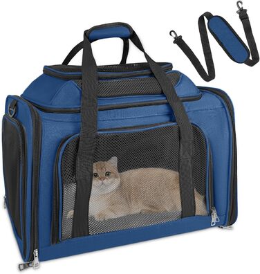Транспортна сумка для кота, переноска для кота та собаки, переноска для тварин, складана переноска для домашніх тварин зі шлейкою, переноска для тварин (Блакитна, L)