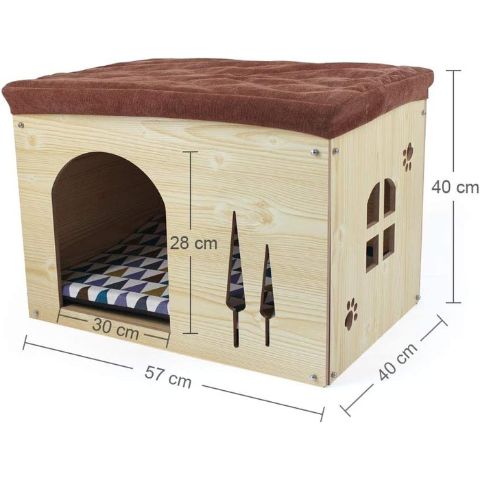 Wooden Dog House with Mattress - Detachable Cat House in Shoe Locker Shape - Indoor Pet House for Cats, Puppies, Dogs & Small Animals - All Seasons Pet Nest - Beige, Large (L)