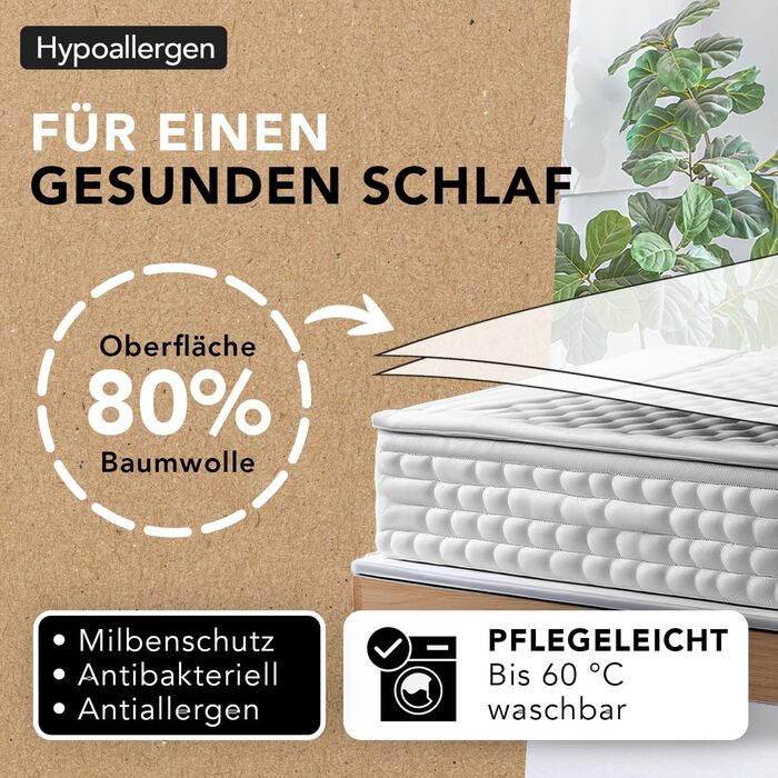 Mattress Protector 180 x 200 cm | Mattress Topper | Waterproof & Silent | Hypoallergenic & Absorbent Cotton | Anti-Mite | All-Around 40 cm | Oeko-TEX | Ôhm