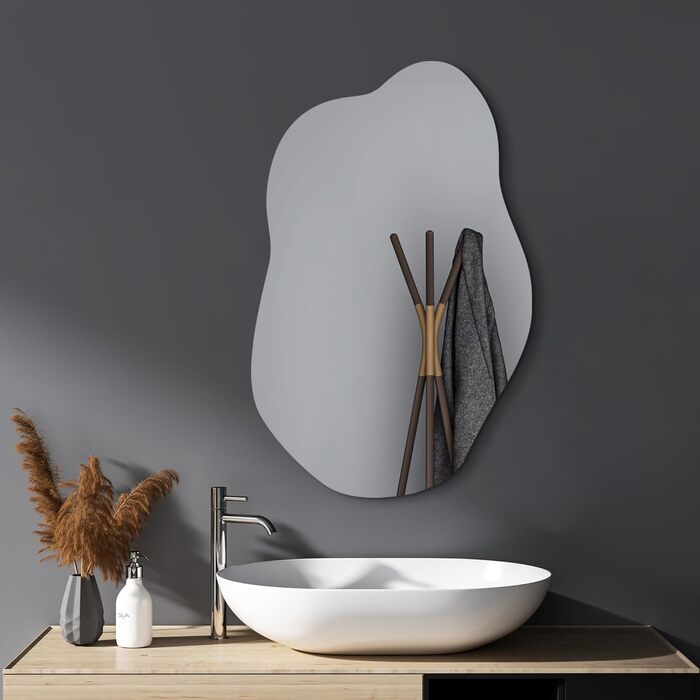 Дзеркало настінне чорне 40x60 см прямокутне з заокругленими кутами, монтаж на стіну, нержавіюча сталь, косметичне дзеркало для ванної кімнати та вітальні, гладка поверхня, горизонтальний/вертикальний монтаж