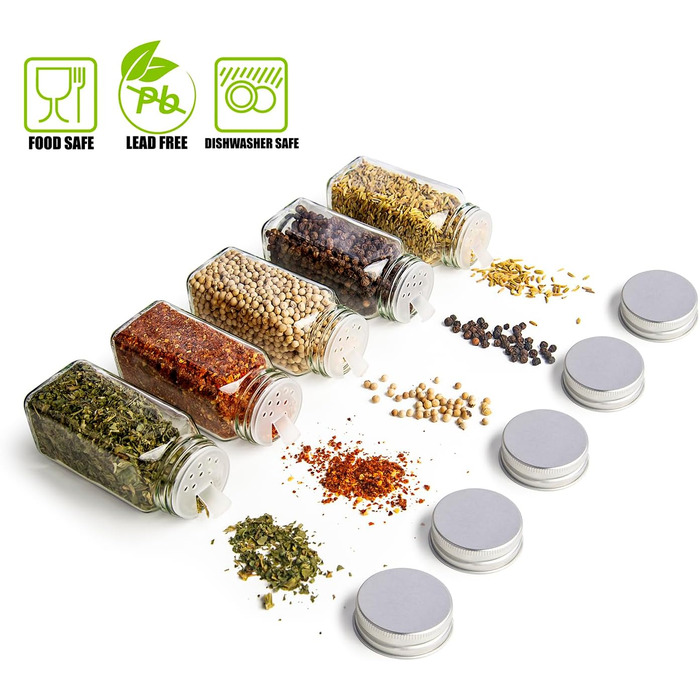 Набір банок для спецій ZEBEN® кутовий [25 шт 120мл] - 25 банок для спецій, мірний дозатор, етикетки, маркер, силіконовий воронка, щітка для чищення
