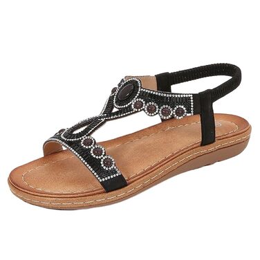Босоніжки жіночі Slingback ортопедичні літні, стиль Boho, м'яка підошва, з устілкою, дихаючі, відкритий носок, для широкої ноги (халюс вальгус), чорні, 40 EU