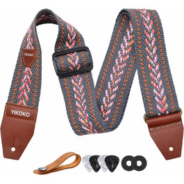 Гітарний ремінь 5,1 см з бавовни, з шкіряними кінцями для бас-, електро- та акустичних гітар (Сірий)