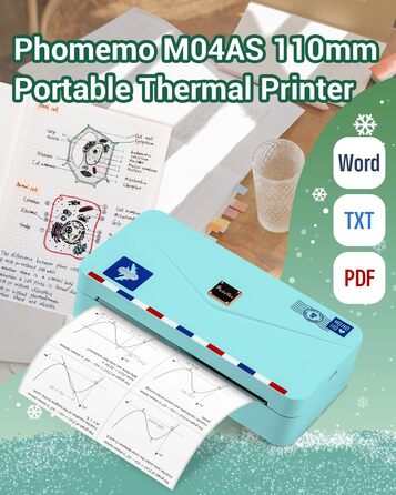 Phomemo Mini M04AS: Портативний Термопринтер Bluetooth для iOS/Android, 15/53/80/110 мм, 300DPI, для документів, фото, етикеток