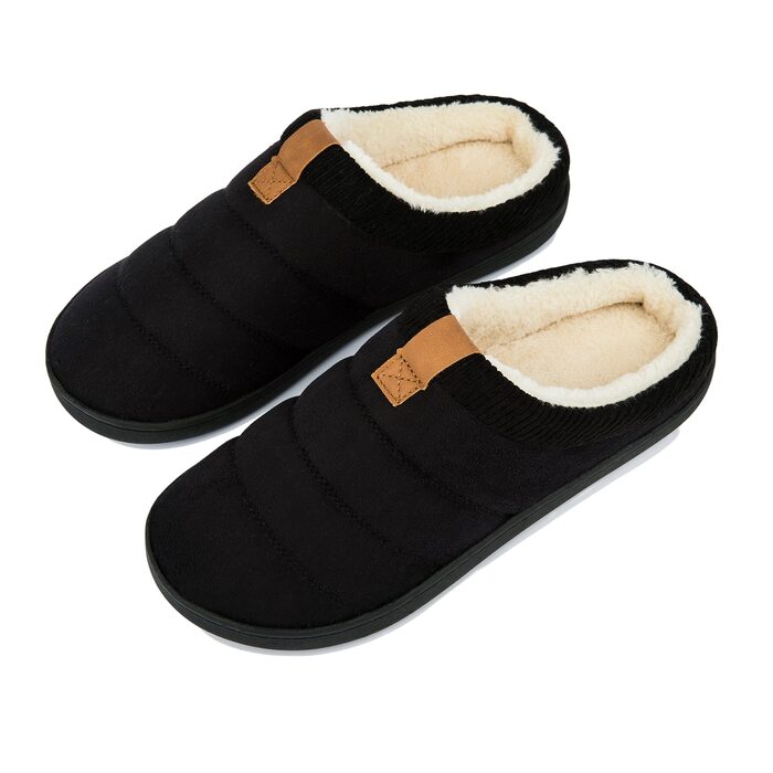 Чоловічі тапочки зимові теплі м'які комфортні з піною пам'яті протиковзкі для дому та вулиці 45/46 EU чорні