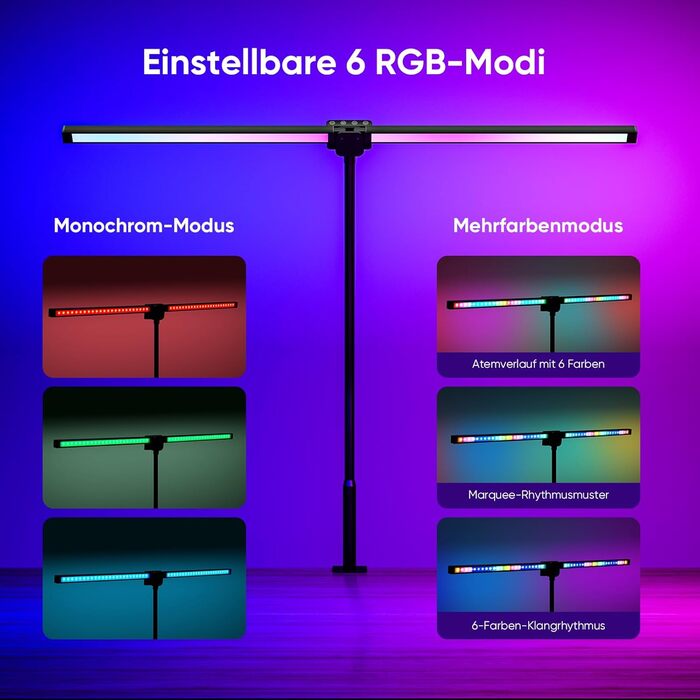 Світлодіодна настільна лампа RGB Doppelkopf з димером та пультом ДК, 24W, офісна лампа з кліпсою для дому та офісу (чорна)