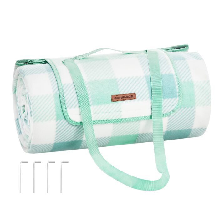 Плед для пікніка SONGMICS великий (200x300 см), водонепроникний, з 4 кілочками, для парку, саду, пляжу, складаний, зелений