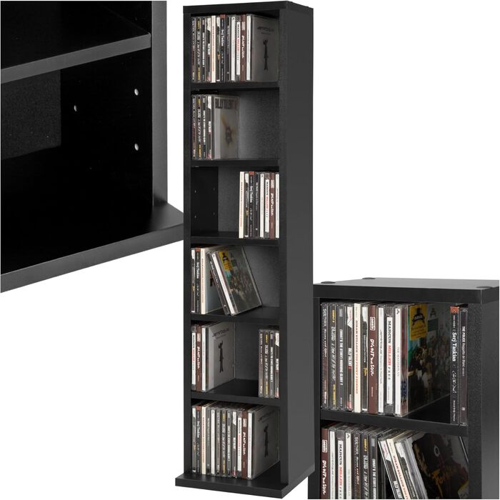 CD-стелаж tectake для 102 дисків, дерев'яний, чорний, полиця для CD/DVD, настінний органайзер для вітальні та офісу