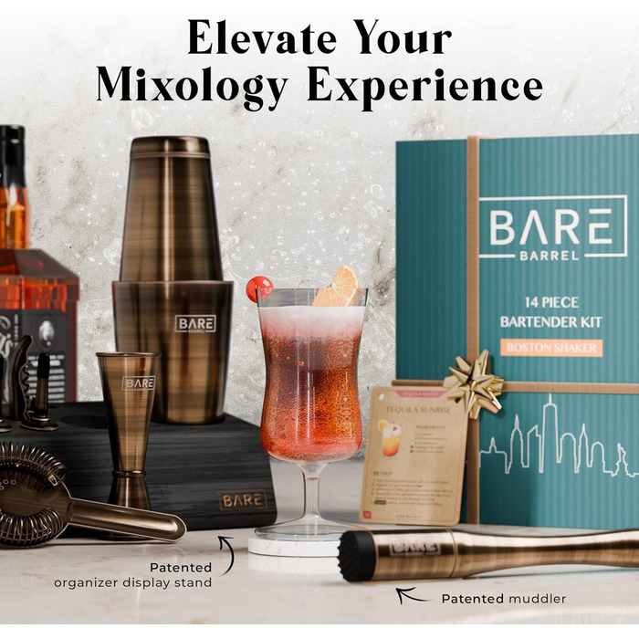 Набір бармена Mixology Barkeeper-Set Boston Cocktail Shaker (14 предметів, латунь, 0.8л)