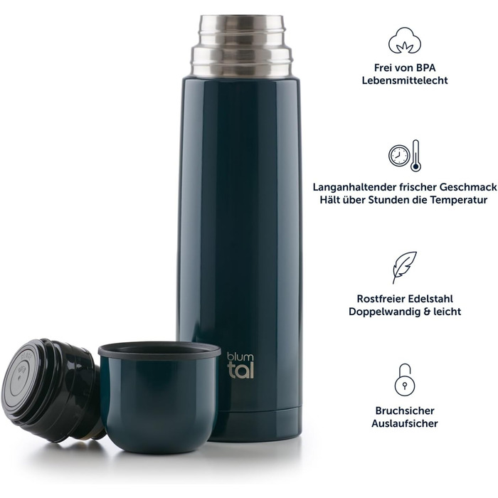 Термос Blumtal® 500 мл з нержавіючої сталі, без BPA, з чашкою. Червоний/Ягода. Зберігає тепло та холод.