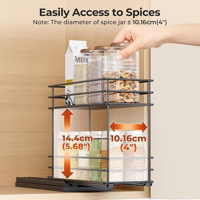 Організатор для спецій Orimade, висувна полиця для спецій, 3 шт., чорний