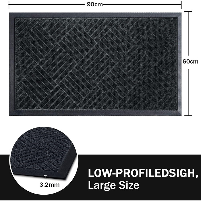Гумовий килимок Purejoy 60x90 см для дому та вулиці. Нековзкий, миючий, для входу, сірий.