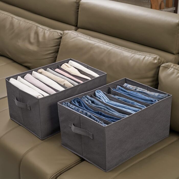 BIGLUFU 6-Piece Closet Organizer Fabric Folding Storage Boxes Set with 7 Compartments Drawer Organization System Storage for Clothes, T-shirts, Pants, Underwear, Jeans (9 Compartments)
