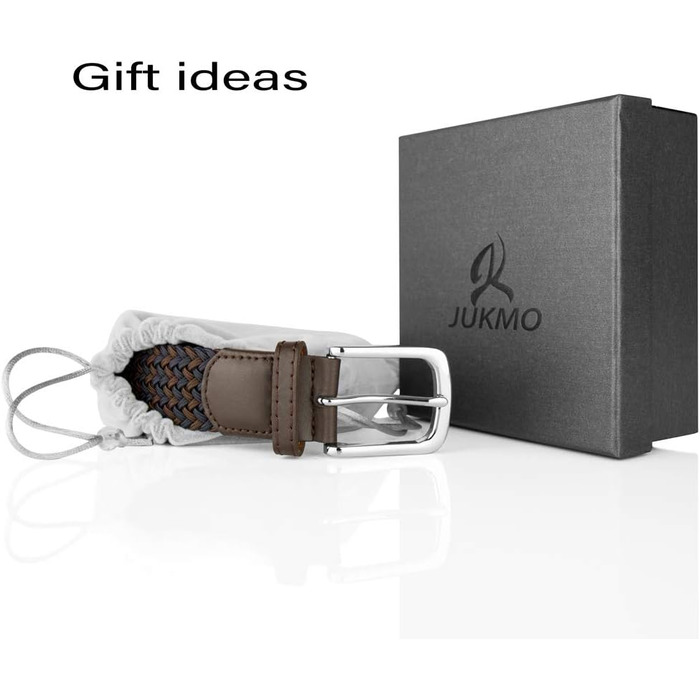 Еластичний плетений ремінь JUKMO, темно-синій/кавовий, розмір XL (101-110 см), у подарунковій коробці