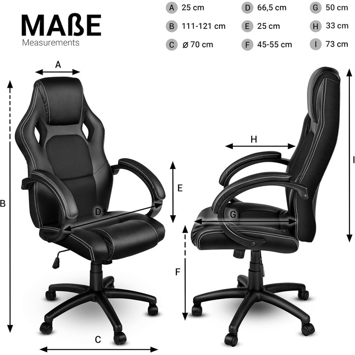 Крісло гоночне TRESKO Racing для офісу, чорне, з підлокітниками, регульоване, SGS сертифіковане