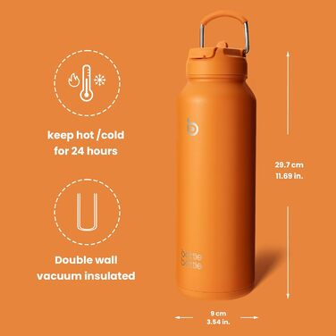 BOTTLE BOTTLE Insulated Water Bottle with Straw, Sport Stainless Steel Water Bottle with Grip Lid, Outdoor Sports Bottle for Pills, 1l (White) (Orange)