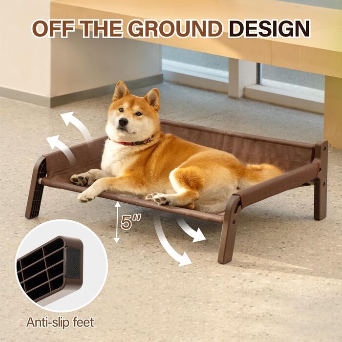 MEWOOFUN Dog Sofa Dog Bed Elevated No Dogs - Dog Beds for No and medium-sized dogs with Non-Slip Bottom, Breathable Woven Bed with Removable, Cat Sofa 61 x 53 x 28 cm, (XL, Brown Mesh)