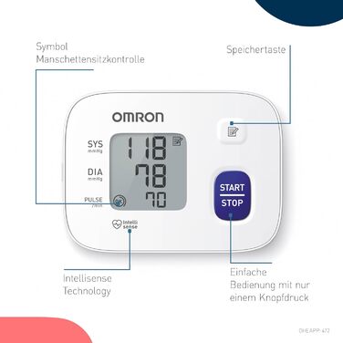 Тонометр OMRON RS1 на зап'ястя, автоматичний, клінічно перевірений, манжета 13,5-21,5 см, контроль посадки манжети