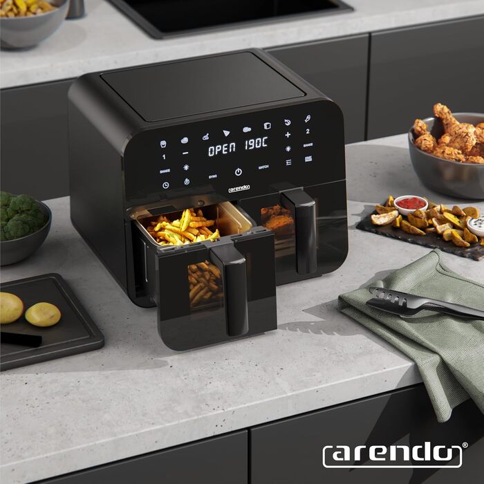 Фритюрниця Arendo Dual Zone 9L з 2 камерами - Airfryer з сенсорним екраном та 3D циркуляцією повітря