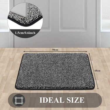 Придверний килимок Pauwer протиковзкий та зносостійкий, мийний килимок для вхідних дверей, тераси та саду (60x90 см, чорний)