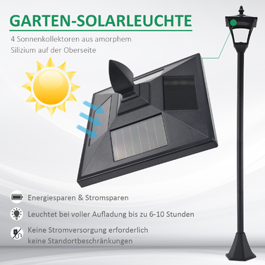 Outsunny Solar Garden Lantern Pathway Light with LED 40 Lumens Black 18 x 18 x 160cm | Aosom