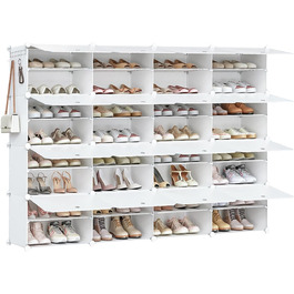 HOOBRO 8-Tier Shoe Rack, Shoe Cabinet, for 32 pairs of shoes, 40 x 30 x 30 cm per compartment, narrow, with doors, plastic, for living room, bedroom, hallway, entrance, White EWT28SC01G1 (16 compartments, 160 x 30 x 120 cm), White)