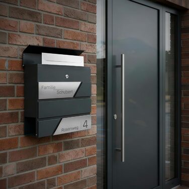 Поштовий ящик Grafner Premium персоналізований RAL 7016 з газетницею та 2 ключами, антрацитовий, з гравіюванням (ім'я, вулиця, номер будинку), комплект для монтажу