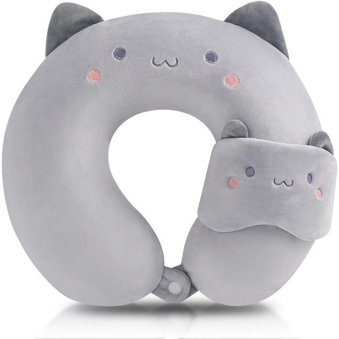 Подушка для шиї Tier Reisekissen з ефектом пам'яті, колір сірий (кіт)