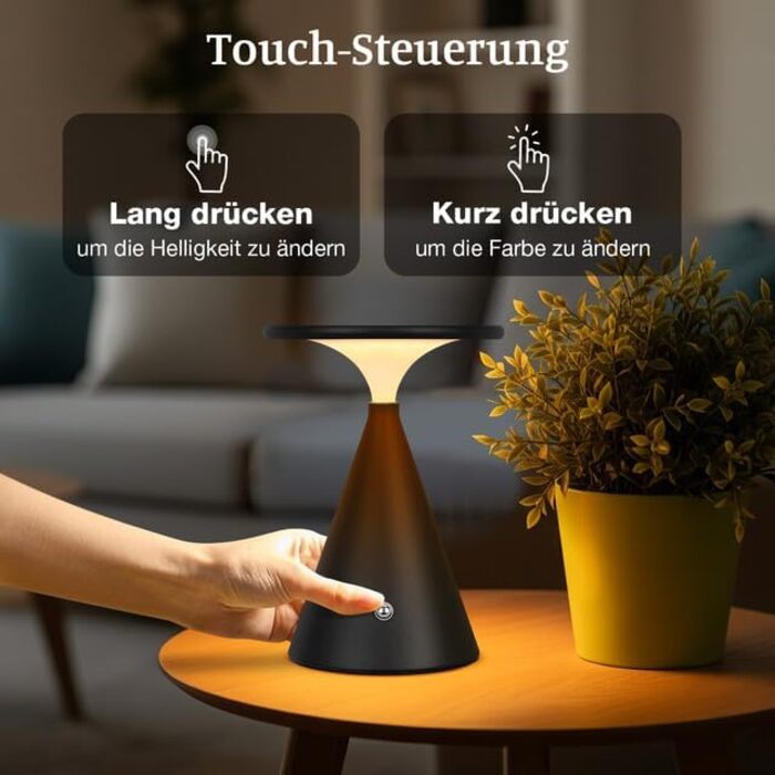 Світлодіодна настільна лампа бездротова LED акумуляторна, димуєма, 4000mAh, для приміщення та вулиці, сенсорна, 3 кольори, регульована яскравість, стильна (1 шт., чорна)